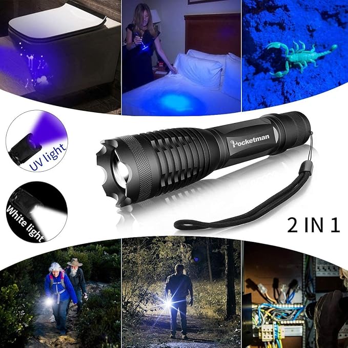 MODOAO Flashlight Black Light,2 in 1 Flashlight and Tactical Flashlight for Dog or Cat Urine on Carpet, Pet Stain & Bed Bug or Camping,Hiking