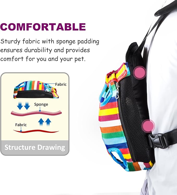 GEEPET Legs Out Front-Facing Dog Carrier Hands-Free Adjustable Pet Puppy Cat Backpack Carrier for Walking Hiking Bike and Motorcycle (Small, Colorful Strips)