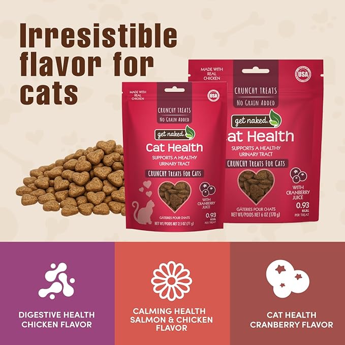 Get Naked Urinary Cat Health Treats with Cranberry & Real Chicken 6oz | Crunchy, Grain-Free, Natural Urinary Tract & Dental Care | Supports UT Support & Fresh Breath | Made in The USA