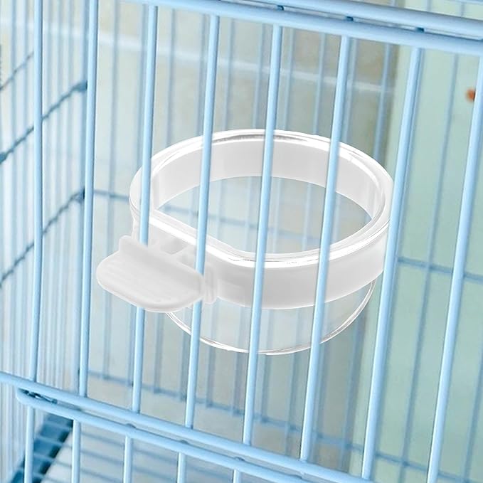 6 Pcs Detachable Transparent Bowl Plastic Bird Feeder Bowl Convenient Hanging Seed Water Cup Small Bird Parrot Food Cup for Parrot Canary Finch Small Birds