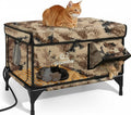 Indestructible Heated Cat House for Outside Winter, 100% Waterproof, Safe Escape Door, Insulated Outdoor Cat Shelter with Heater for Feral Barn Cat Kitty (Desert Camouflage, 27"x17"x18")