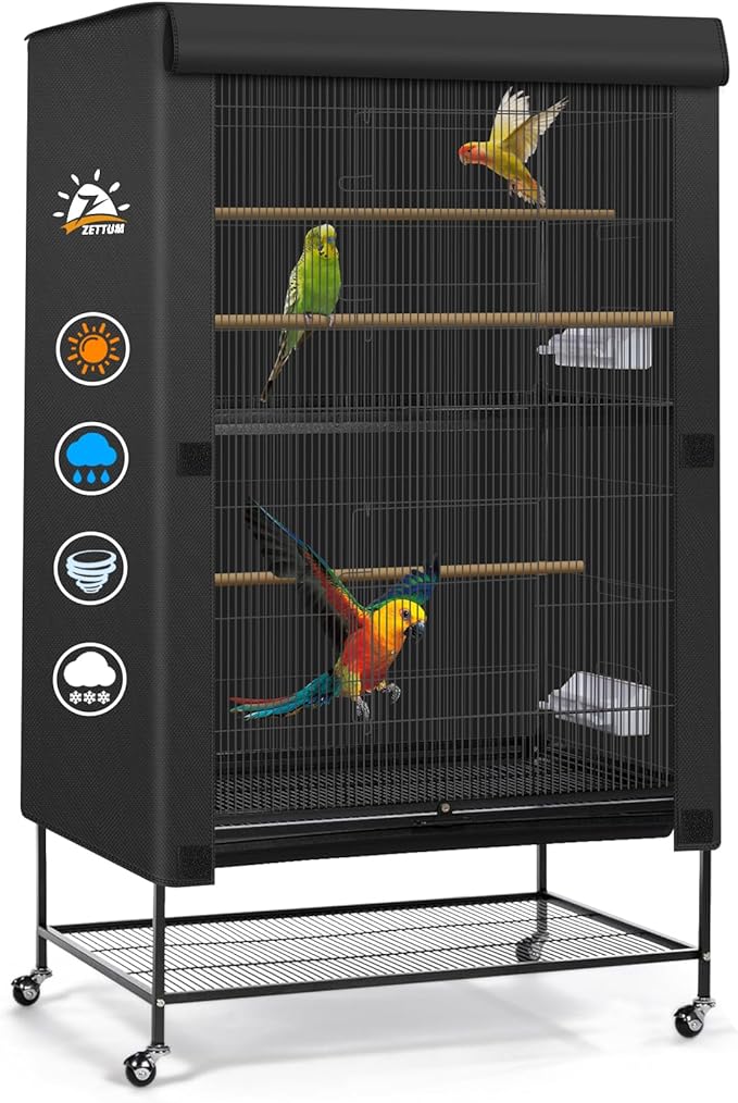 Zettum Bird Cage Cover - 600D Bird Cage Covers for Night Heavy Duty & Waterproof, Fade-Resistant Pet Bird Cage Cover Accessory for Parakeet, Parrot, Cockatiel and More Finches - 38 x 24 x 48 Inch