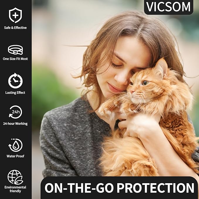 VICSOM 4 Pack Flea and Tick Collar for Cats, 32 Months Treatment, Waterproof Adjustable Kitten Flea Collar, Flea Prevention, Black