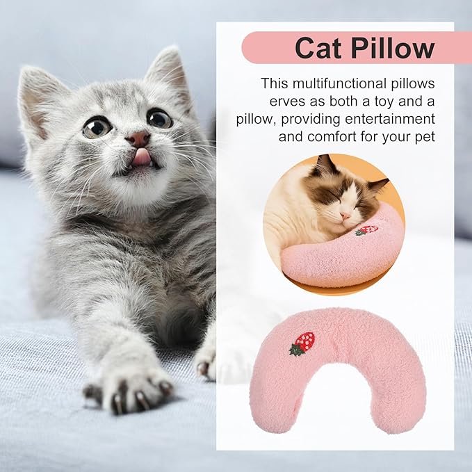 U-Shaped Pillow for Pets, Soft and Fluffy Pet Calming Pillow, Half Donut Cuddler with Cute Embroidery Pattern, can Support Pet's Neck, Machine Washable, Suitable for Cats, Dogs, and Other Pets