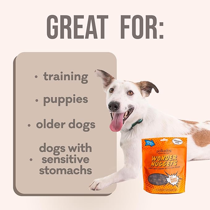 Polkadog Wonder Nuggets 3-Pack Dog Treats - Peanut Butter, Soft & Chewy, Limited Ingredient, Lean Protein & Omega-3 Rich Snacks for Dogs, Great for Training All Breeds, Made in USA - 10oz (3pk)