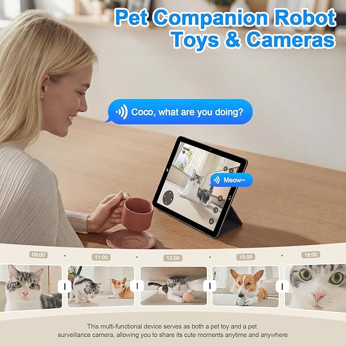 Robot Camera on Wheels 720P Dual Lens,Indoor Movable Security Camera with 2-Way Talk,Bot with Night Vision,Distance Bot App Control for Cats/Dogs/Baby/Elderly
