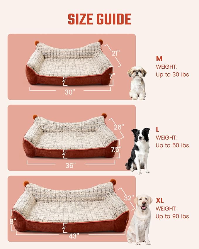 Orthopedic Dog Bed for Large Sized Dogs, Waterproof Supportive Egg Crate Foam Medium Dog Couch, Pet Bed with with Removable Bolsters, Washable Cover Non-Slip Bottom, (36''×26''×7.5'')