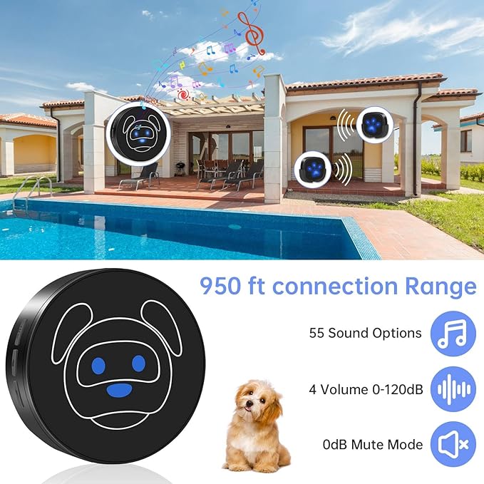 Dog Door Bell for Potty Training, Wireless Dog Doorbell Ring to Go Outside, IP65 Waterproof Touch Buttons, 55 Melodies & 1000 Feet Range