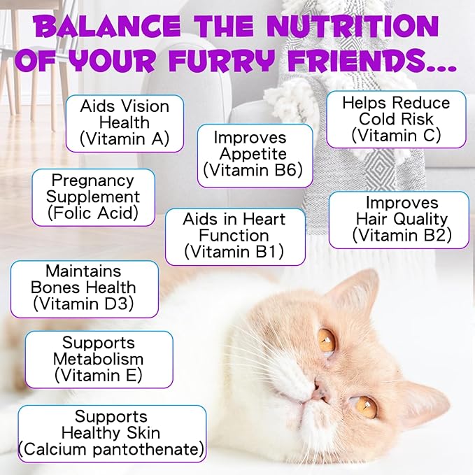 Cat Multivitamin,15 in 1 Cat Vitamins Liquid Drops Supplements for Heart Health, Bones, Joint, Skin & Coat, Bladder, Immune System Support 60ml