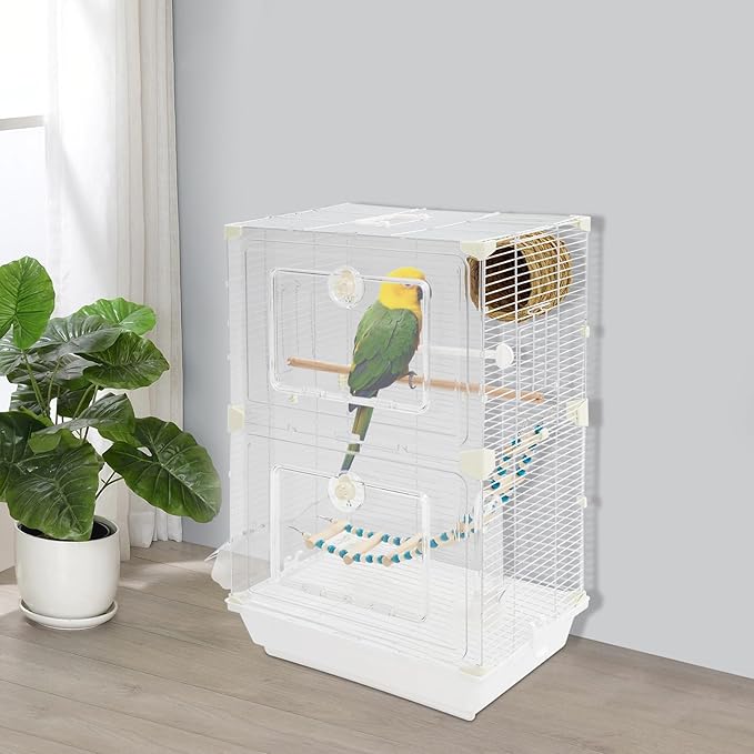 Two-Tier Bird Cage Medium Small Bird Cage Flight Cage with Stand Food Containers 30’’h Bird Cages with Pull Out Tray and Feeder Detachable Pet Flight Birdcage for Parrot Lovebirds (E)