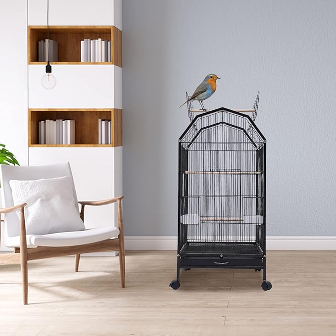 18.1x18.1x39.9inch Indoor Bird Cage, Parakeet Birds Cage with Rolling Stand, Open Top Parrot Cage, for Cockatiel, Parakeet, Budgie, Finch, Lovebirds