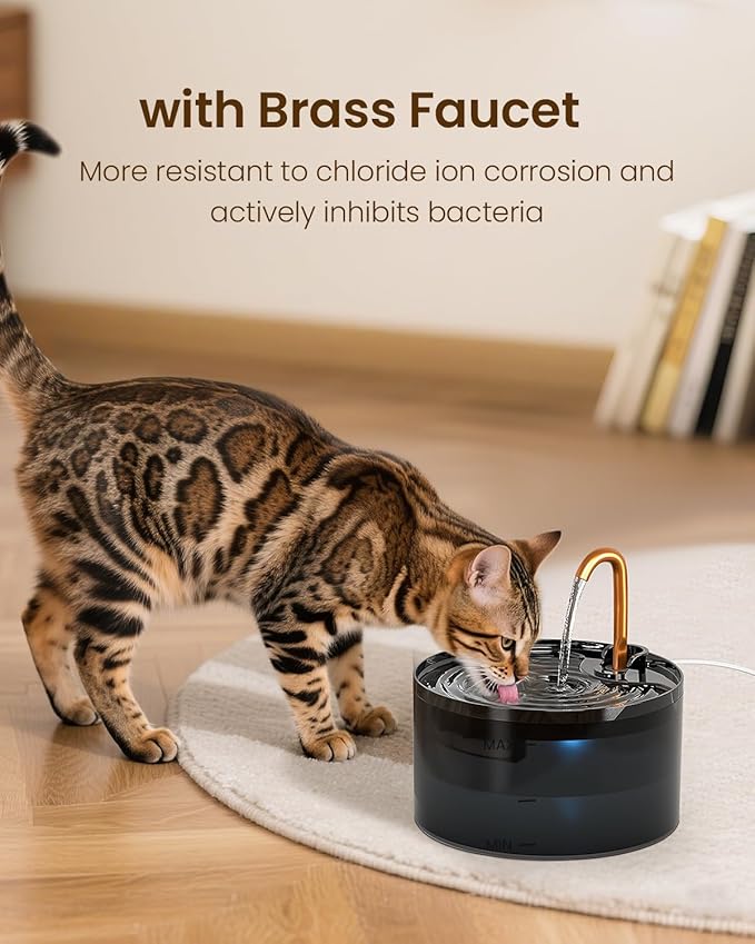Cat Water Fountain, 71oz/2.1L Cat Fountain for Drinking with Copper Faucet, MISFANS-Designed Pump & Filter, Plastic Automatic Pet Water Fountain Bowl & Dispenser with 6-Pack Replaceable Filters