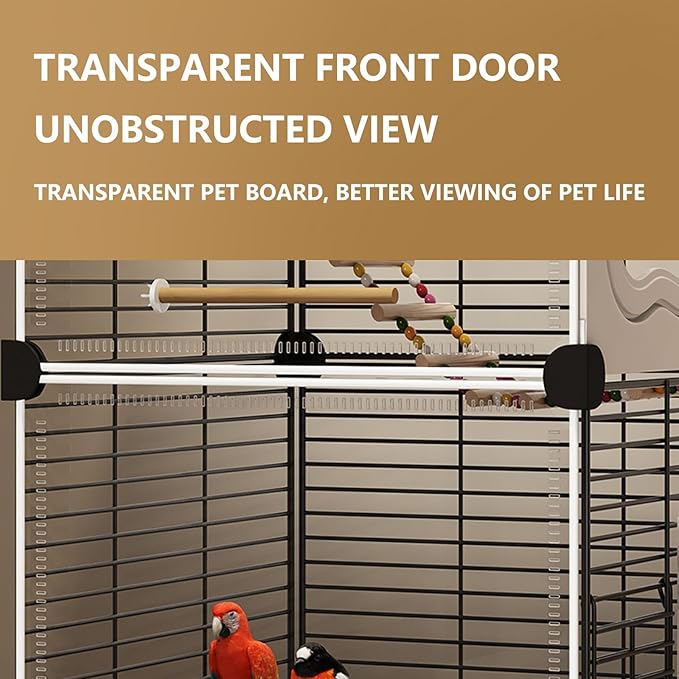 Large Parrot Cage with Acrylic Doors, 4 Casters, Perch & Feeder, Detachable Drawer, Ideal for Cockatiels, Budgies, Conures, Indoor/Outdoor Use – Spacious White Birdcage (Black, 36 * 36 * 106)