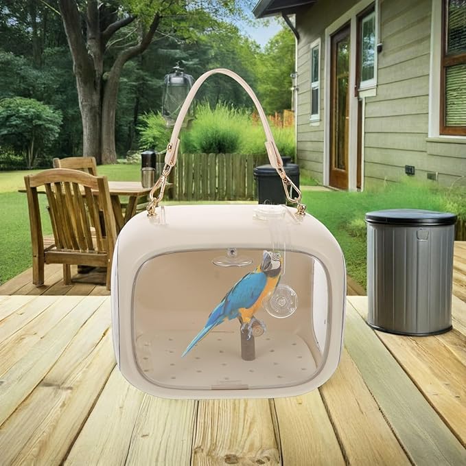 Parakeet Travel Cage Portable Bird Carrier with Adjustable Strap and Standing Perch Breathable Small Pet Bird Travel Case for Outdoor Transport