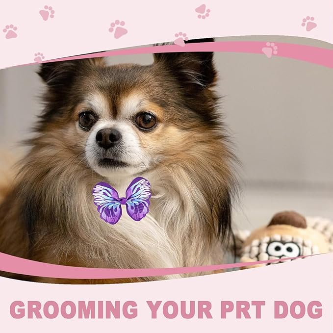 22 Pieces Cute Dog Hair Bows with Elastic Rubber Bands, Small Puppy Hair Accessories with Butterfly Flower Pearls Double Bow Elegant style for Pets Dogs Cats Hair Grooming (Purple and Pink)