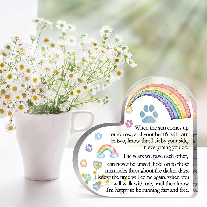 Toerifer Rainbow Bridge Pet Memorial Gifts, Dog Cat Passing Away Remembrance Keepsake for Desk Shelf, Loss Pet Gifts for Women Men, Loss of Dog Sympathy Condolences Acrylic Decorations