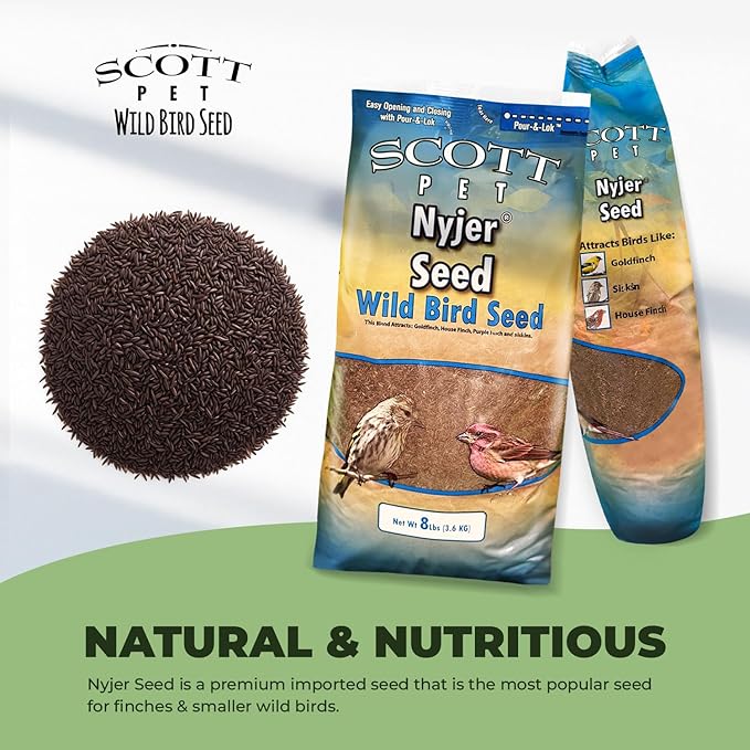 Scott Pet Wild Bird Seed, Nyjer Seed, 8 lbs Bag, Single Ingredient, Great for Outside Feeders, Food for Outside Wild Birds
