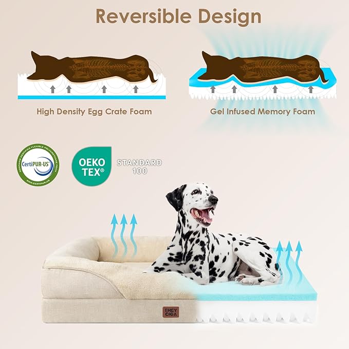 EHEYCIGA Orthopedic Dog Bed for Large Sized Dog, 41x27x7.5 Inch Large Memory Foam Dog Couch Bed with Sides, Waterproof Liner & Washable Removable Cover, Bolster Pet Sofa, Beige