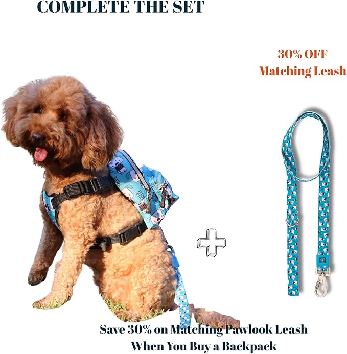 PawLook Dog Backpack to Wear with Chest Harness Self Carrier dogbag with Additional Pocket for Poop Bag Anti Slip Stylish Dog Bag for Your pet Street Smart Serie Cute Medium