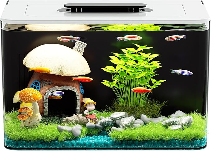 Betta Fish Tank Kit 2.5 Gallon Aquarium with Hidden Filtration, Light, Lid, Small Acrylic Tank for Beta, Shrimp, Guppy