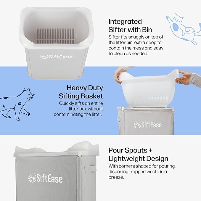 Cat Litter Sifter - SiftEase Sifting Litter Box Cleaner, Fast & Easy Scoop Free Cleaning, Large Sifter with Bin for Longer Lasting Litter (Pink)