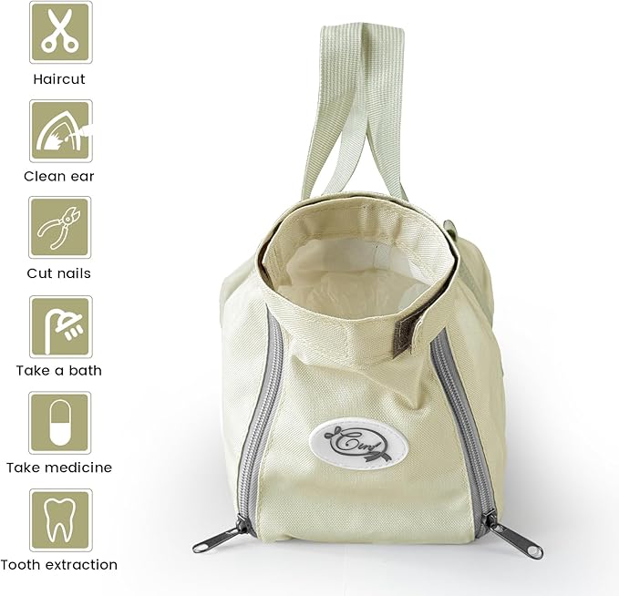 Cinf Cat Nail Clipping Cleaning Grooming Restraint Bag （Free Muzzle） No Scratching Biting for Bathing Nail Trimming Injecting Examining((Beige Gray,M)
