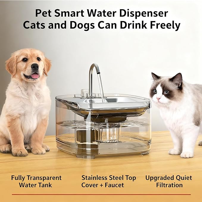 Cat Water Fountain Corded, 108oz/3.2L Pet Fountains for Cats/Dog Indoor Automatic Waterer Bowls for Drinking Small Animal Water Dispenser Auto Kitty Watering Supplies