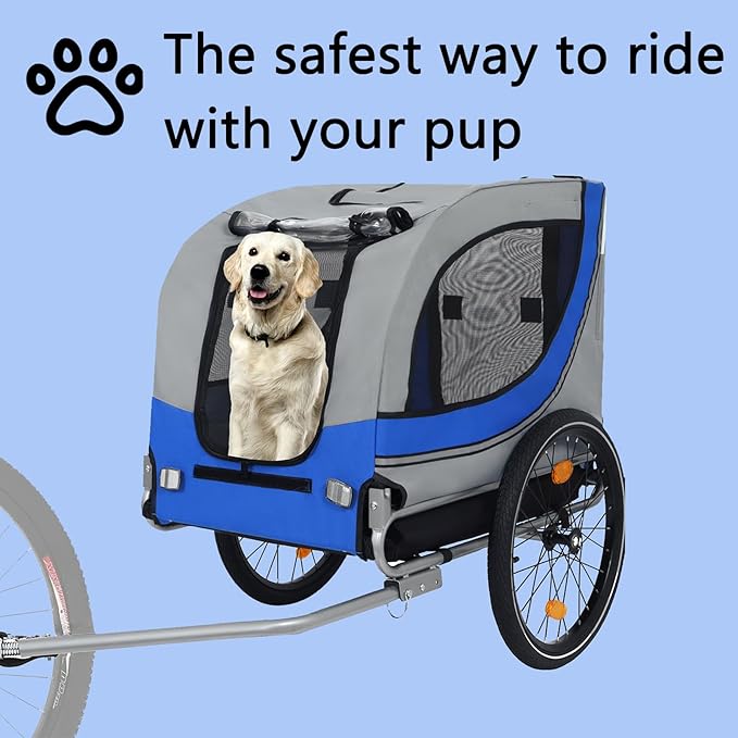 Large Dog Bike Trailer, All-Terrain Pet Carrier, Cargo Carrier, Durable Steel Frame for Travel, Cycling, Outdoor Adventures