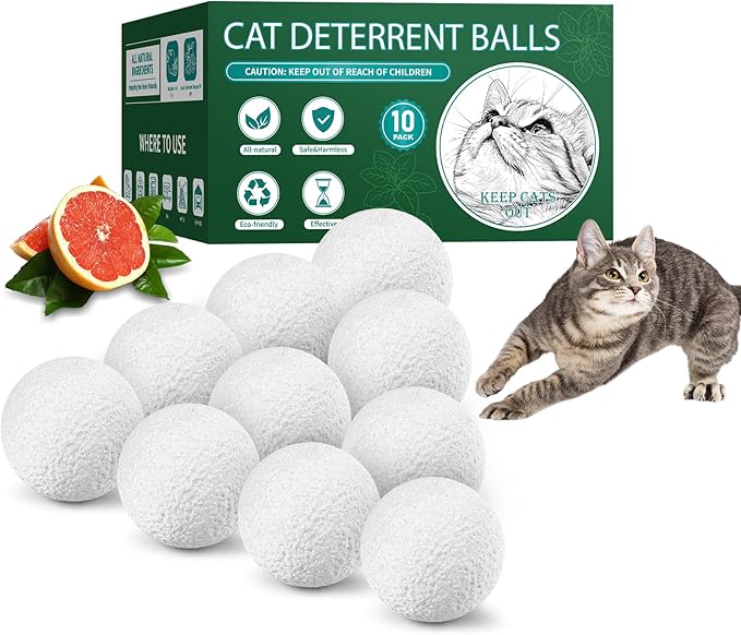 Cat Repellent Outdoor & Indoor, Cat Deterrent Outdoor Indoor, Natural Grapefruit Oil Keep Cats Out of Yard Permanently, Keep Cats Away from Garden, Furniture, and More, 10 PCS (Pack of 1)