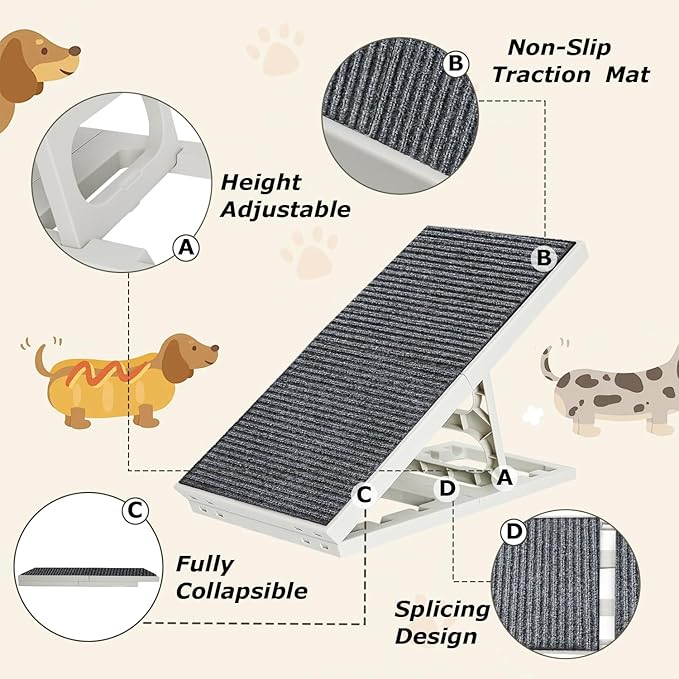 Dog Ramp Bed Adjustable Folding Collapsible for Small Medium Pets Cat Ramp with Non Slip Carpet Portable Indoor Puppy Ramps for Sofa,Chair