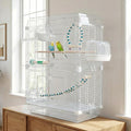 8-in-1 Clear View Bird Cage - Double Layer Small Birdcage with Common Accessories, Indoor & Travel Bird Carrier for Canary, Parakeet, Parrot, Budgies, Cockatiels, 18 * 12 * 27in