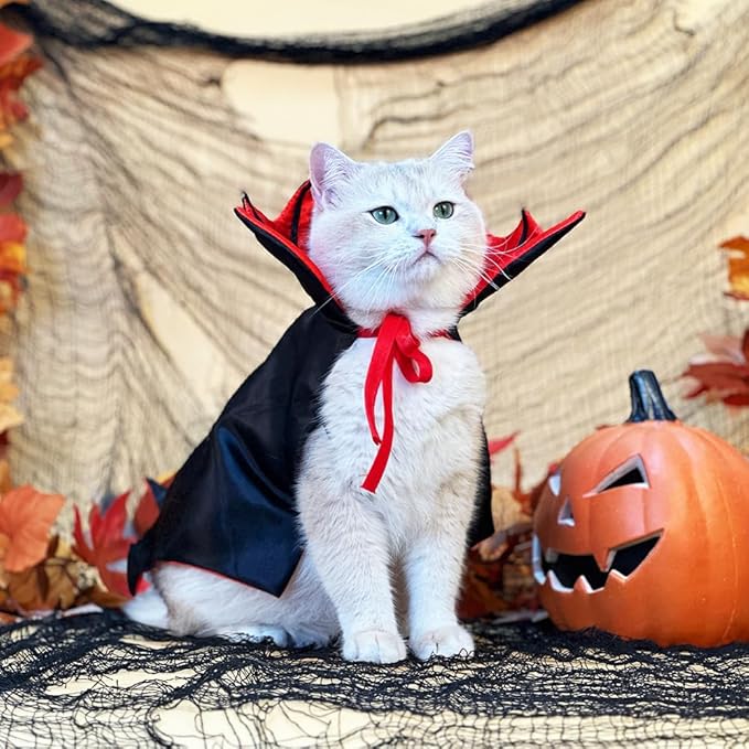 Cat Halloween Costume,Vampire Bat Wings Cape for Pets, Small Dog Halloween Costumes for Trick-or-Treating, Cosplay, Parties & Photo Shoots (Red)