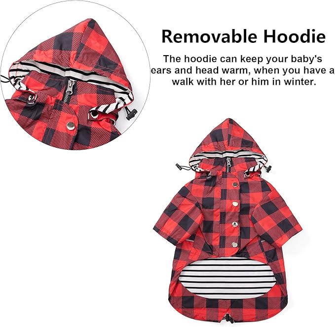 Dog rain Coat Waterproof Raincoat Puppy Jacket with Legs Buttons Zipper Hood Drawstring Fit for Yorkie Terrier Schnauzer Poodle Border Collie Labrador Golden Retriever 8lbs to 80lbs Red XL