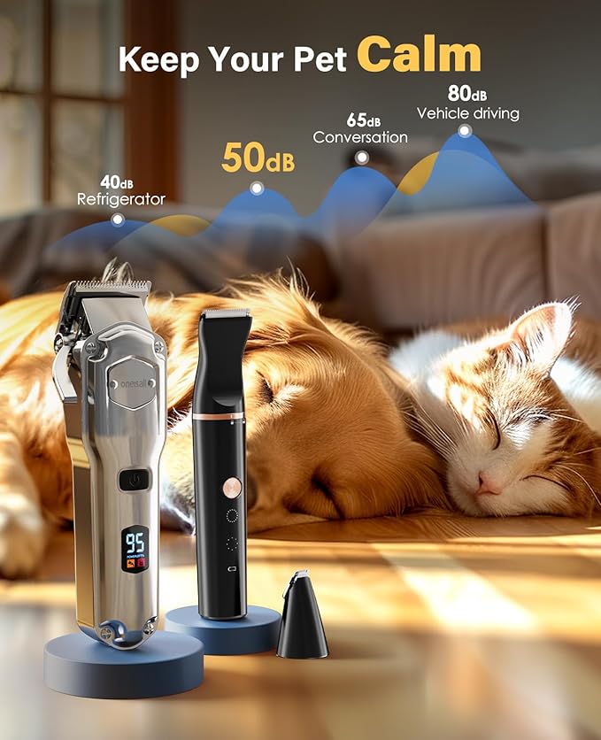 oneisall Dog Grooming Kit for Heavy Thick Hair&Coats/Low Noise Rechargeable Cordless Waterproof Dog Clippers for Grooming Animals&Pets/Pet Shaver with Stainless Steel Blade and Paw Trimmer