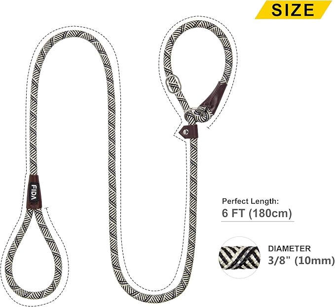 Fida Durable Slip Lead Dog Leash, 6 FT x 3/8" Heavy Duty Comfortable Strong Rope Slip Lead for Small Dogs and Puppies, No Pull Pet Training Leash with Highly Reflective(3/8", Grey)
