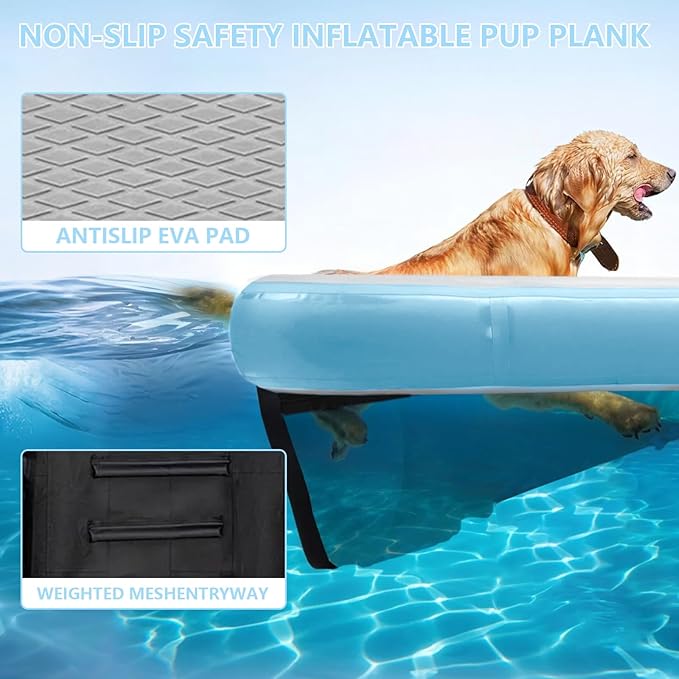 Inflatable Dog Water Ramp, Non-Slip Floating Dock Ladder for Pools, Boats & Lakes, Pool Ramp for Dogs Up to 200 Pounds, Light Blue