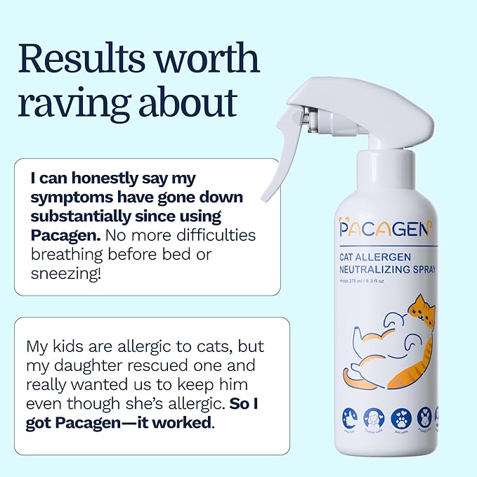 Pacagen Cat Allergen Neutralizing Spray for Humans - Perfect for Home Use, Immediate Results, Easy to Use, and Pet Friendly - A Few Sprays Away from A Clear Day
