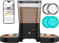 HoneyGuaridan Automatic Cat Feeder for 2 Cats,3.5L Dual Cat Food Dispenser, 2.4G/5G WiFi APP Control for Multiple Cats,2 Stainless Steel Bowls & 2 Slow Feeder Anti-Choking Bowls, Dual Power