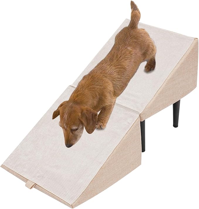 Split Ottoman Dog Ramp, 2-in-1 Foldable Lightweight Folding Pet Ramps Stairs, Dogs Ramp for Bed and Couch, for Small Animal, Small and Large Dog, Elderly Pet (Beige, 11.8 * 11.8 * 7.8in)