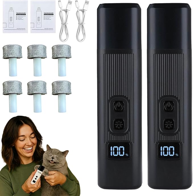 Cat Nail, Nail Trimmer, Dog Nail Grinder, Safe Cut Cat Nail Trimmer, Two Adjustable with 360° Grinding Settings, for All Cats ＆Dogs (Black*2)