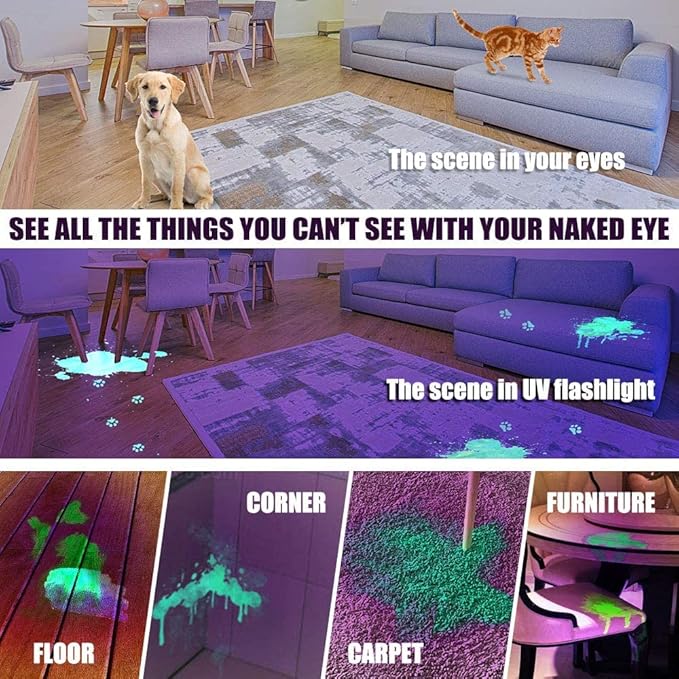 UV Flashlight Black Light, 51 LED UV Light Handheld Blacklight, Pet Urine Detectors 395nm Detector for Pet Urine, Dog/Cat Urine Stains, Bed Bug and Scorpions（Battery Not Included）