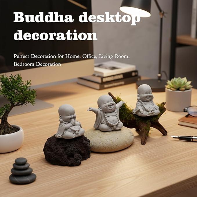 LIYAOLI 3Pcs Sandstone Buddha Statue Set for Fish Tank Decorations, Aquarium Decor Ornaments, Betta Fish Tank Accessories, Zen Sculptures for Wealth Good Luck Feng Shui, Home Office Decoration