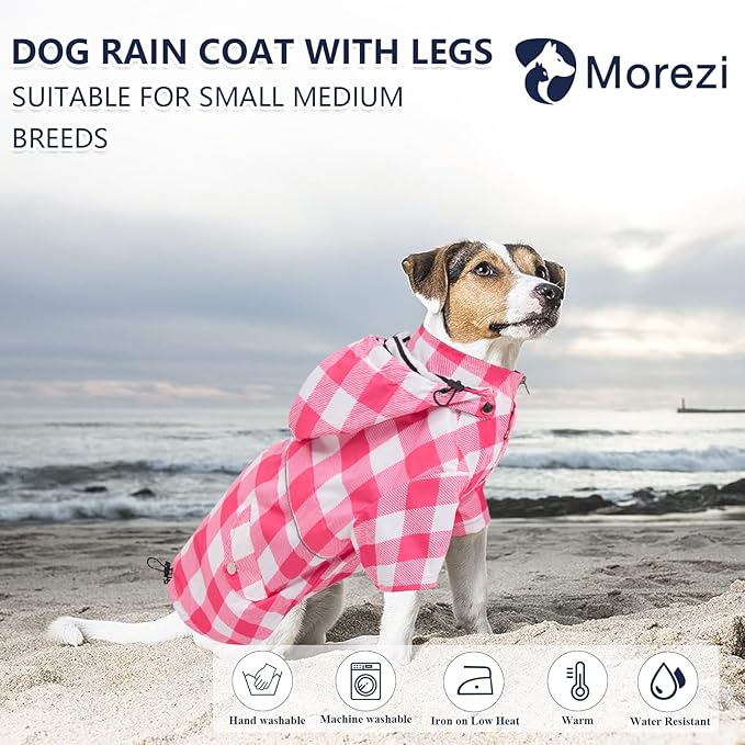 Dog rain Coat Waterproof Raincoat Puppy Jacket with Legs Buttons Zipper Hood Drawstring Fit for Yorkie Terrier Schnauzer Poodle Border Collie Labrador Golden Retriever 8lbs to 80lbs Pink XXL