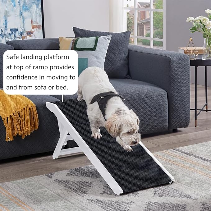 unipaws Foldable Wooden Pet Ramp with Adjustable Height, Dog Ramp to Reach High Bed and Couch, Durable Pet Ladder with Updated Non-Slip Yoga Mat for Small Dog and Cat