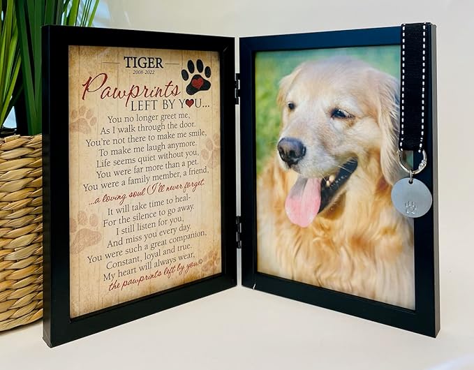 Pawprints Pet Memorial Frame with Pawprints Left by You Poem - Touching Dog Sympathy Gift for Pet Loss Remembrance (Personalized Poem Art with Tag)