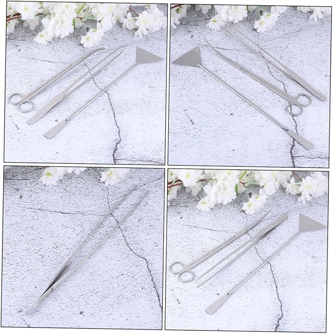 BESPORTBLE 1set Aquatic Plants Tool Kit Stainless Steel Aquascaping Tweezers Scissors Spatula Storage Bag Fish Tank Maintenance Tools for Aquarium Plants Decorations