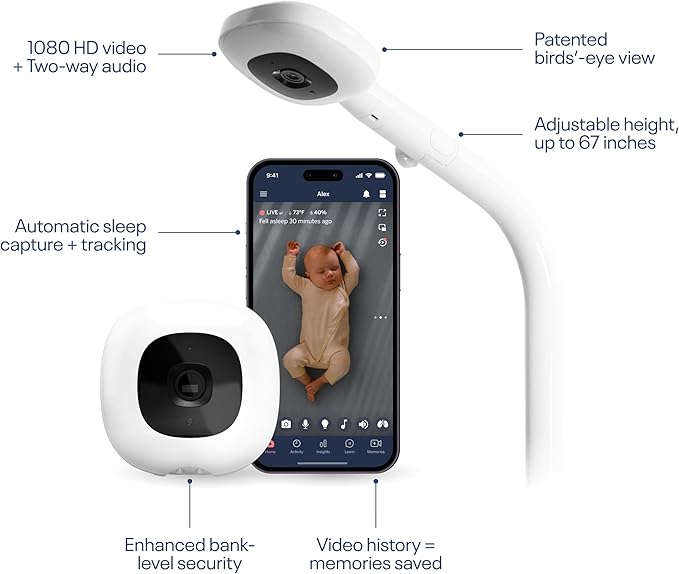 Nanit Pro Smart Baby Monitor - 1080p Wi-Fi Video Camera, 2-Way Audio, See Your Baby from Anywhere, Sound/Motion/Cry Notifications, Night Vision