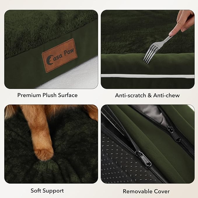 Orthopedic Dog Beds for Large Sized Dogs, Waterproof Egg Crate Foam Medium Dog Couch Beds for Crate 35x22Inch, Washable Pet Beds with Removable Cover and Nonskid Bottom, Olive Green