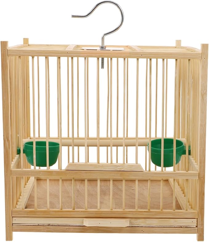 Happyyami Bamboo Bird Cage Small Square Parakeet Cage with Hanging Hook Indoor Outdoor Bird Keeping for Budgie Lovebird Cockatiel