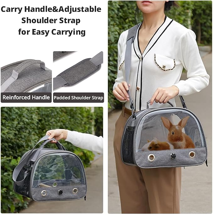 MANON ROSA Bird Carrier Travel Cage with Perch-Lightweight Breathable Parrot Backpack with Stand Tray Shoulder Strap for Small Pet Chinchillas Hamsters Squirrels Bunnies Kittens